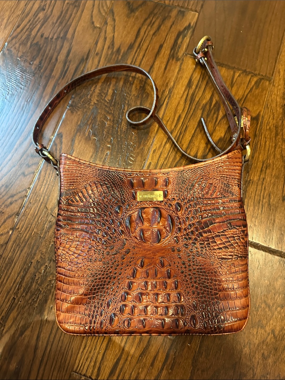 Brahmin Cognac Embossed Croc Leather Crossbody